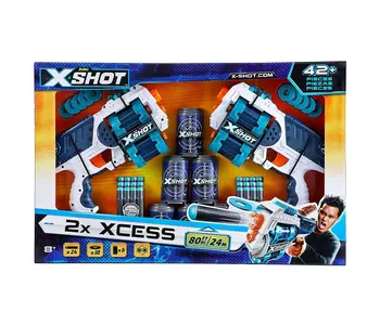 X-Shot Xcess Forgótáras szivacslövő pisztoly 2db + 6 doboz,10 korong,24 nyíl