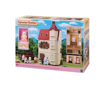 Sylvanian piros tetős, emeletes, tornyos ház